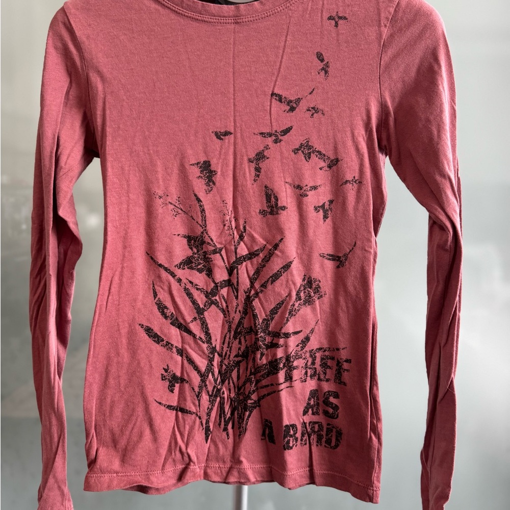 Smart Set Pink Long Sleeve Tee with Bird Design